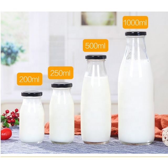 Chai thủy tinh đựng sữa, nước hoa quả detox nắp thiếc đen hoặc vàng  200ml - 250ml - 310ml - 500ml -1000ml