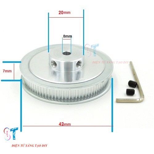 PULLEY BÁNH RĂNG NHÔM 60 RĂNG - 2GT - 5MM, 8MM