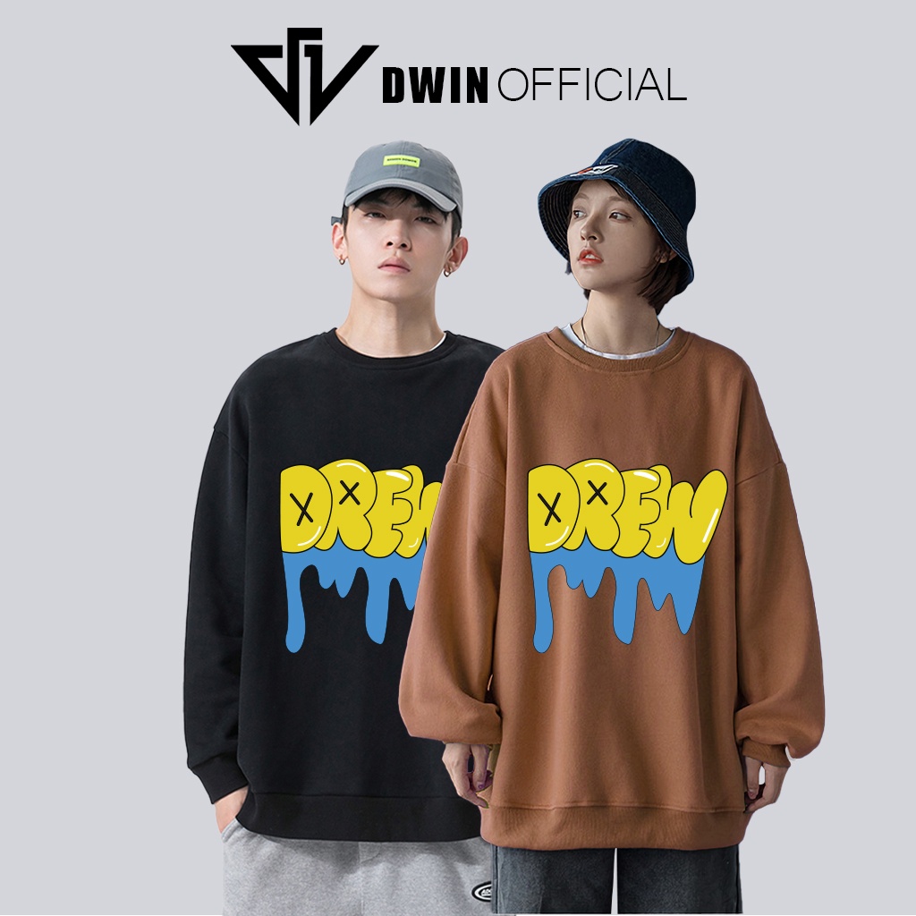 Áo sweater nỉ in chữ Drew unisex DWIN basic nam nữ form rộng oversize local brand SP00123