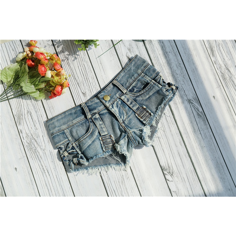 Hàng Có Sẵn Quần Short Denim Cotton Siêu Ngắn Siêu Nóng Bỏng Khoét Lỗ Bên Hông Gợi Cảm Phong Cách Hộp Đêm Cho Nữ Bán Chạy