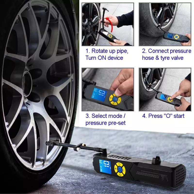 MÁY BƠM LỐP Ô TÔ, XE ĐẠP, XE MÁY DÙNG PIN- MICHELIN 3321 - TÍCH PIN
