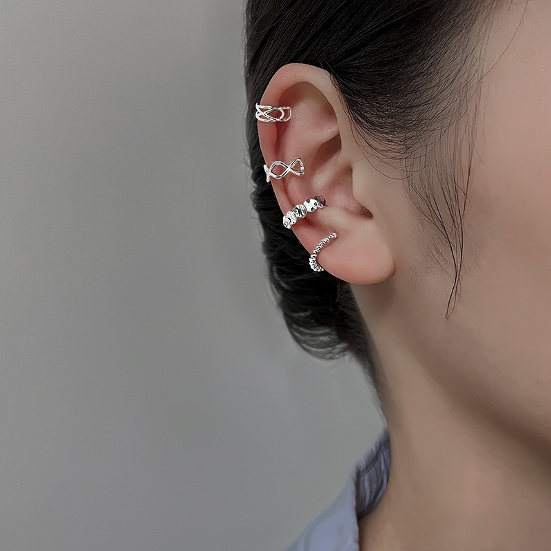 Khuyên Tai Dạng Kẹp Hai Lớp Đính Đá Zircon Phong Cách Âu Mỹ Thời Trang