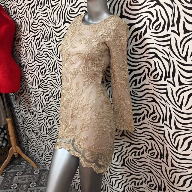 Đầm suông ren nâu kiểu nguyên tag hàng si 2hand