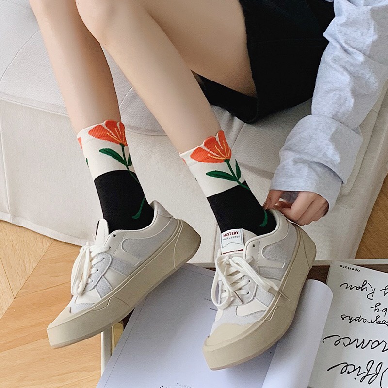 Tất cổ cao nam nữ vớ hoa art xinh xắn cotton cao cấp thời trang hàn quốc đẹp giá rẻ  MRSOCKS VC106