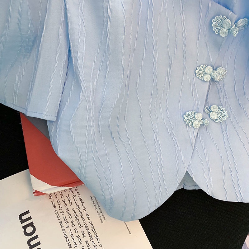 Áo Sơ Mi Tay Ngắn Phồng Đính Nút Kiểu Trung Hoa Thời Trang Mùa Hè Cho Nữ 6 Plus