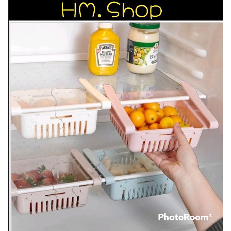 Khay nhựa đựng thực phẩm cài tủ lạnh rút gọn điều chỉnh kích thước thông minh và tiện lợi
