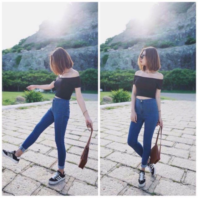 Lenkapas - Quần Jeans không túi lưng cao, co giãn tốt