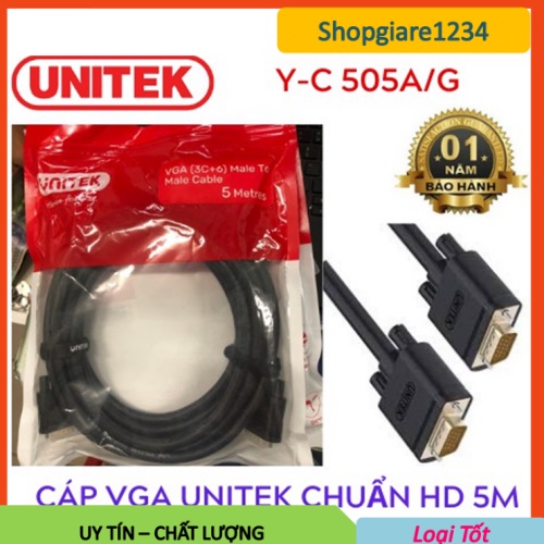 Cáp VGA 5m Unitek (Y-C505G) hàng xịn. Chính hãng bảo hành 12 tháng