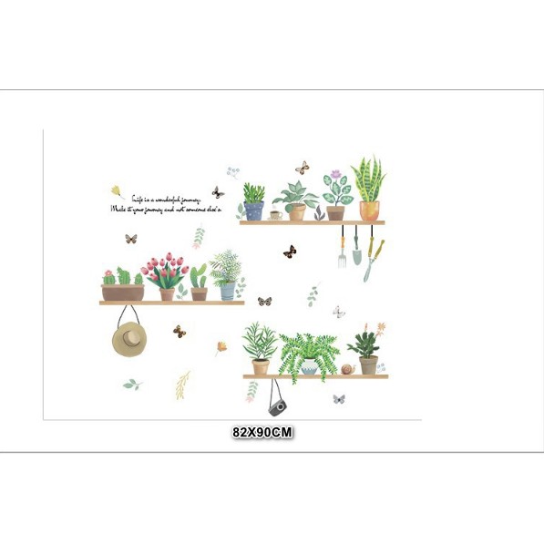 Decal trang trí tường - Nhiều Chậu Cây treo khung