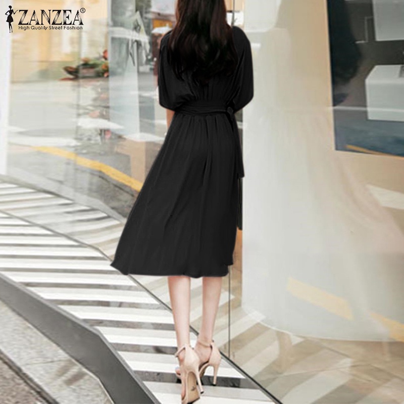 Váy dài ZANZEA tay lửng cổ chữ V thời trang Hàn Quốc cho nữ