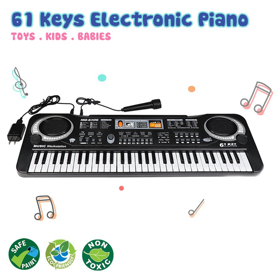 Đàn organ MQ-6106 61 phím, 6 bài hát demo, 16 tones nhạc, 8 âm nhạc cụ, 100 âm và giai điêu cài sẵn, có micro - Qmart