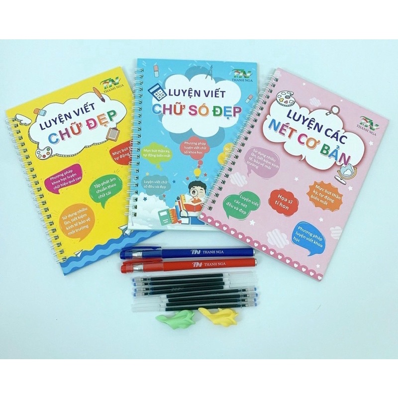 SÁCH LUYỆN VIẾT - BỘ 3 QUYỂN LUYỆN VIẾT THẦN KỲ CHỮ ĐẸP - SỐ ĐẸP - NÉT CƠ BẢN TỰ XÓA PHIÊN BẢN CHUẨN TIẾNG VIỆT