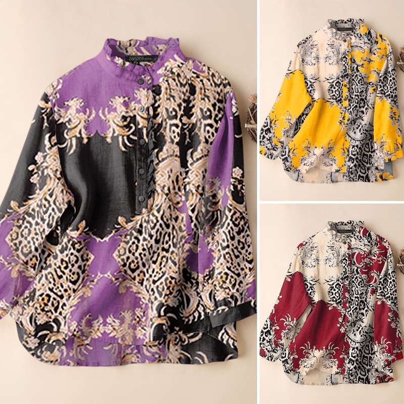 Zanzea Áo Kiểu Tay Dài Cổ Tròn Cài Nút Phong Cách Vintage Dành Cho Nữ