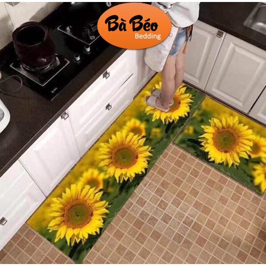 Thảm bếp, Bộ 2 Thảm Bếp 3D Siêu Thấm, Thảm chùi chân, Thảm lau chân bali in 3d chống trơn trượt cao cấp kích cỡ 40x120cm
