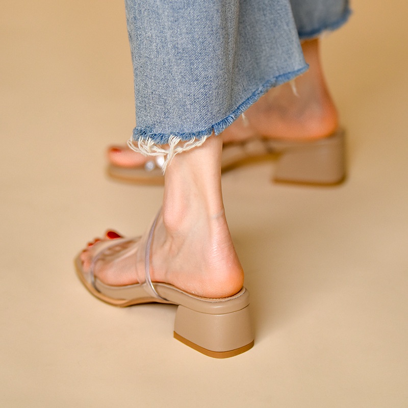 Dép IELGY cao gót mũi vuông quai trong suốt chống trượt thời trang dành cho nữ