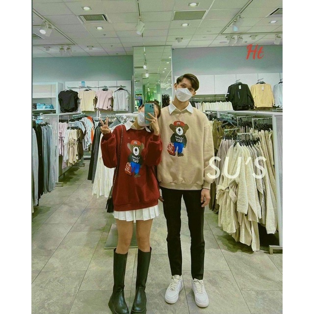 Áo nỉ gấu mũ đỏ cotton HT12