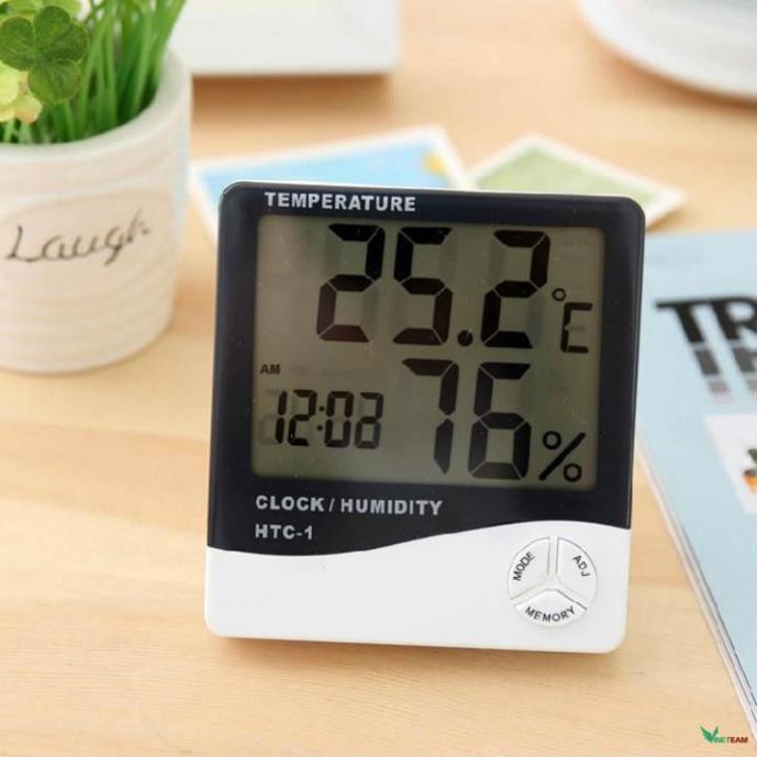Nhiệt ẩm kế điện tử LCD HTC-1 đo nhiệt độ độ ẩm trong phòng kiêm đồng hồ báo thức -dc2430