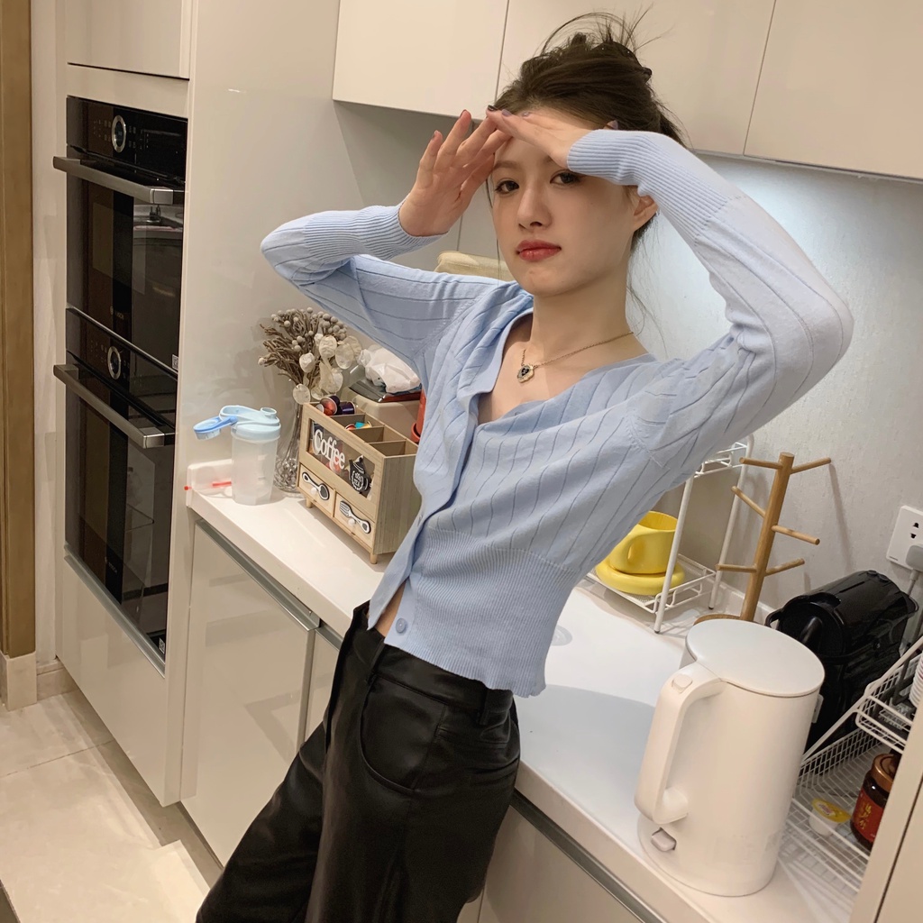 SUXI Áo Dệt Kim Mỏng Màu Sắc Đơn Giản Thời Trang Mùa Thu Cho Nữ