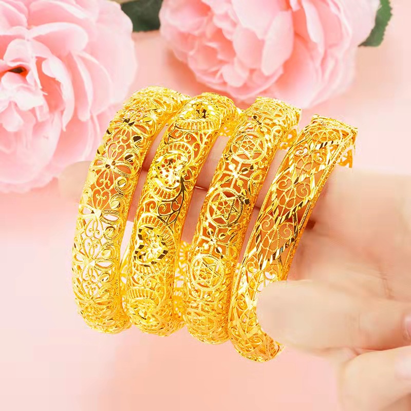 Xinxin đồ trang sức mới đồng thau mạ vàng cát vàng dây đeo tay khóa rỗng nữ trang sức cưới cổ điển đám cưới