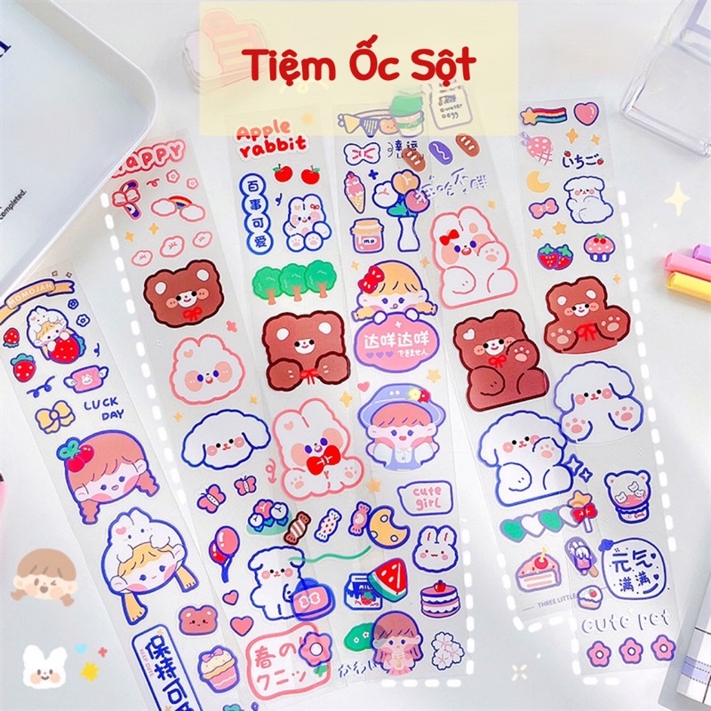 Miếng sticker dán dây dài hoạ tiết gấu dễ thương Tiệm Ốc Sột