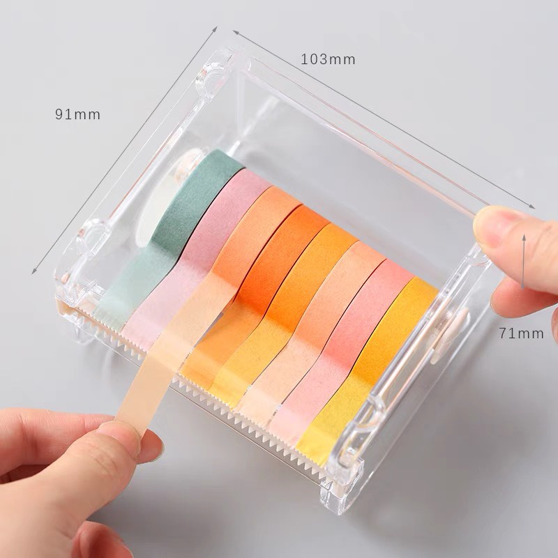 Hộp cắt washi tape Béo shop đựng cắt băng dính đa năng mini bằng nhựa Acrylic trong suốt size lớn 2 lưỡi dao tiện lợi