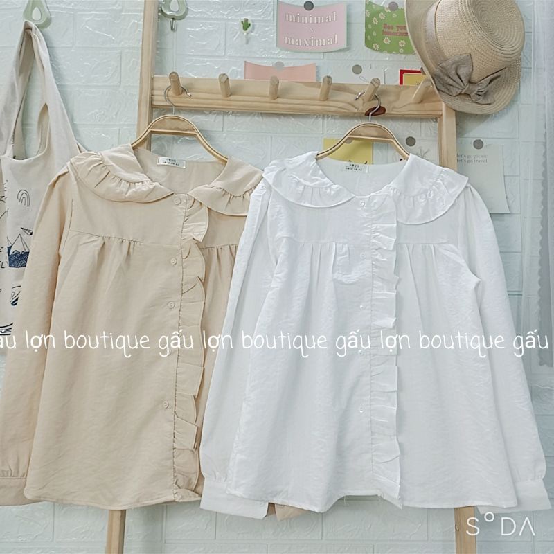 Áo babydoll cổ bèo phong cách hàn quốc áo sơ mi kiểu