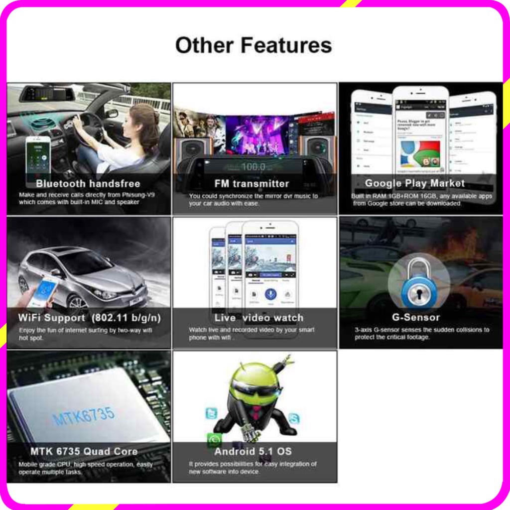 Camera hành trình 360 độ gắn gương xe ô tô Whexune K960, Ram 2GB, Rom 32GB, màn hình 12 inch