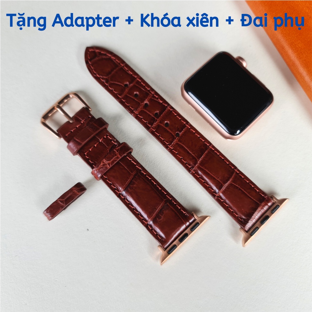 Dây đồng hồ Apple watch da cá sấu đốt tre C14 khâu tay thủ công  series 3 series 4 series 5 series 6 VNSTRAP