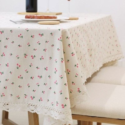 [111*161cm] Khăn trải bàn vải canvas VIỀN REN họa tiết nhí phong cách Nhật Bản nhẹ nhàng vintage