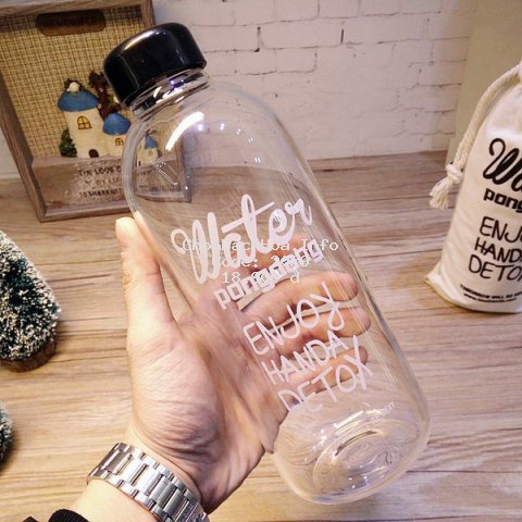 Bình nước Detox đẹp &quot; Water Pongdang&quot; 1000 ml ( màu trong suốt ) - Kèm 1 Túi Vải