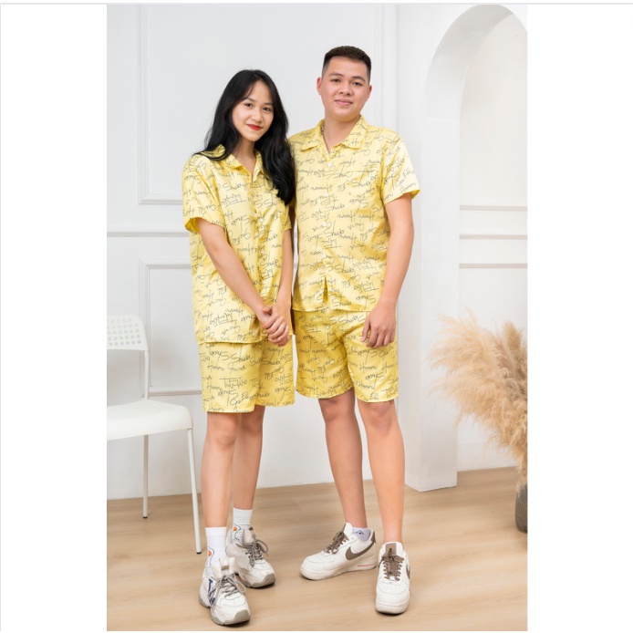 Bộ ngủ, đồ bộ hè nam nữ hoạ tiết pijama ngắn tay mặc nhà chất kate thái thoáng mát GT2