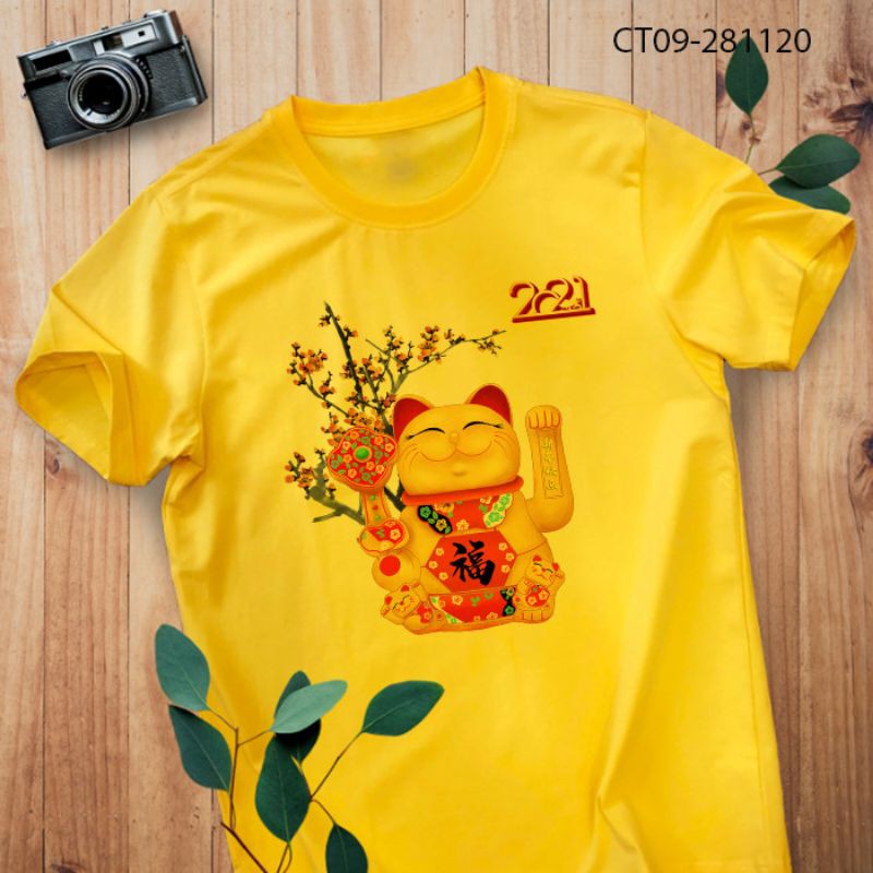 Áo Thun Mèo Vàng Thần Tài Vẫy Tay May Mắn Lucky Cat Gold - CT09-281120