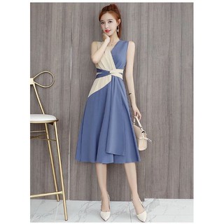  ZERASY - Đầm xòe thắt eo phối màu duyên dáng 