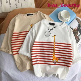 Áo thun tay lỡ Unisex form rộng Hươu Cao Cổ Freesize