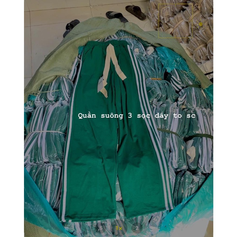 Quần Óng Rộng Xanh 3 Sọc Nam Nữ Dáng Rộng Unisex Cạp Chun Co Dãn Uzzlang Hàn Quốc