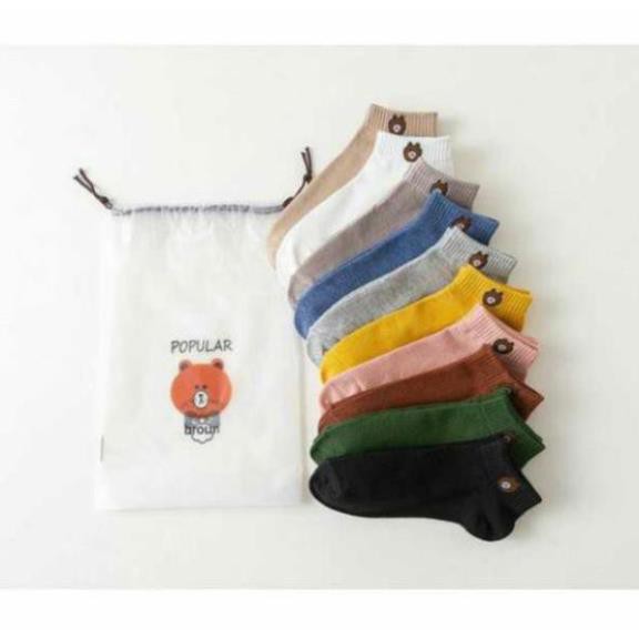 COMBO 10 Đôi Tất Gấu Hot Tren, Tất Vớ Hình Gấu Cổ Ngắn [ 1 Túi 10 Đôi ]