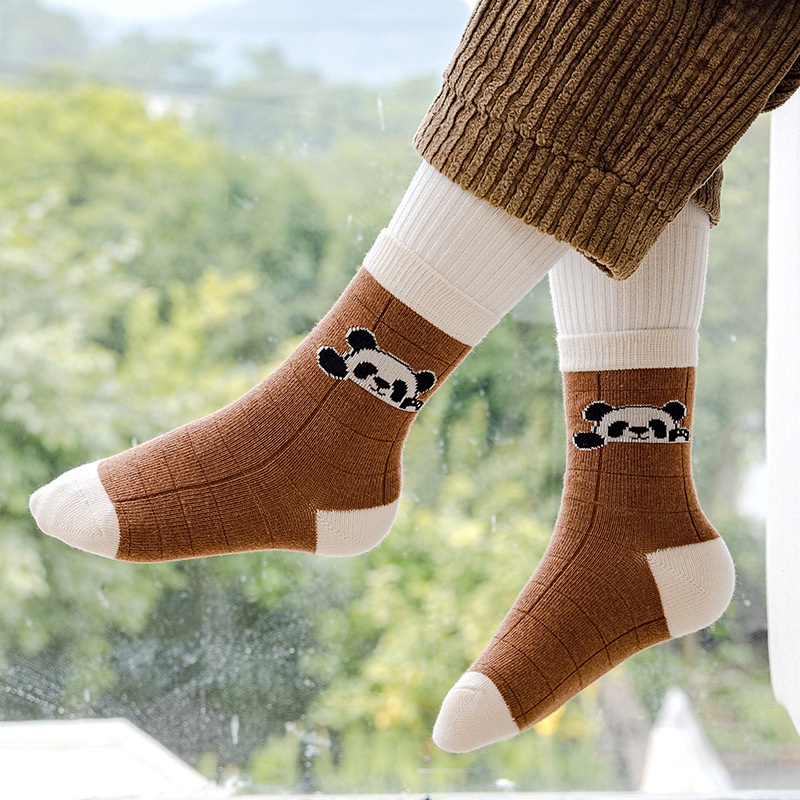 Set 5 đôi tất cao cổ cho bé họa tiết panda, vớ bé trai, bé gái cotton 100% cho bé từ 1-5 tuổi