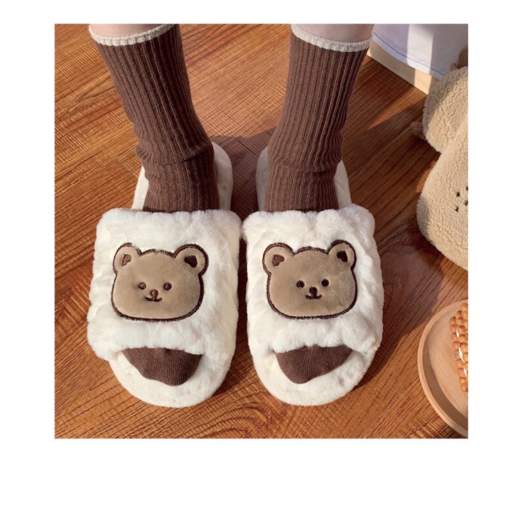 Dép bông lông mềm hình con gấu đi trong nhà kèm ảnh thật