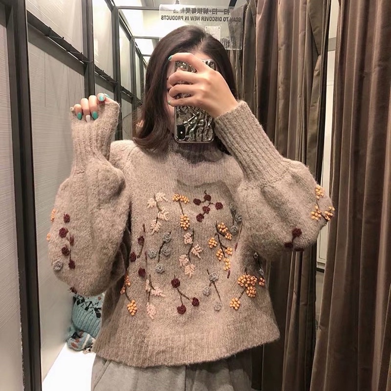 Áo len tay bo thêu hoa Z*ra mẫu mới 2021