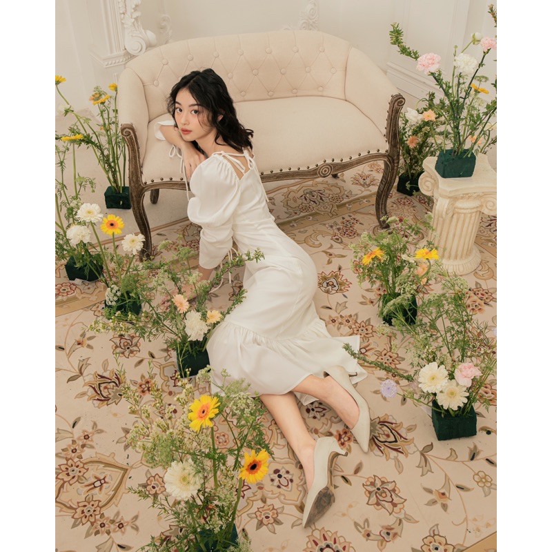 The19club - Váy lụa tay bồng buộc nơ Rosie | BigBuy360 - bigbuy360.vn