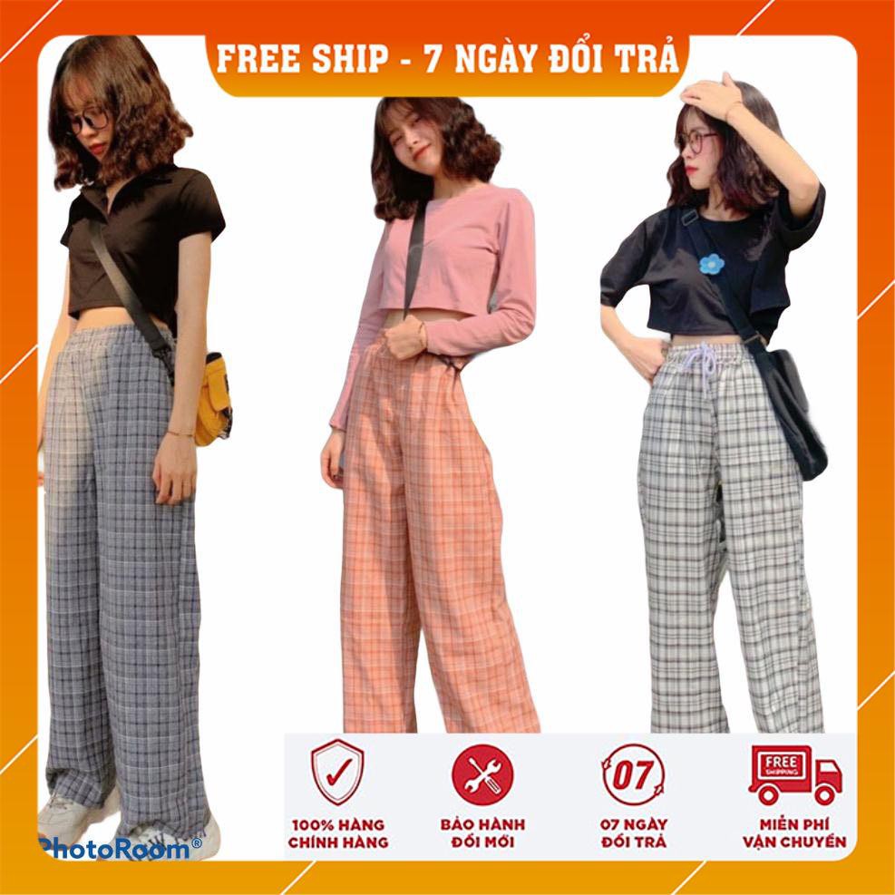 quần caro ống rộng nữ lưng cao nữ | BigBuy360 - bigbuy360.vn