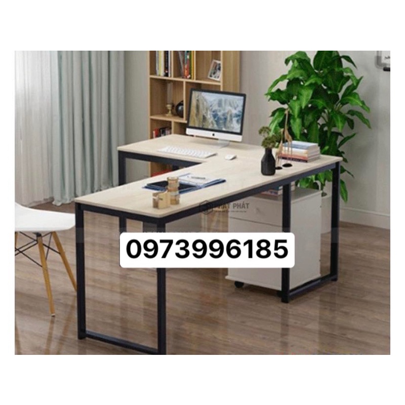 Bàn làm việc chữ L chân sắt mặt gỗ mdf .