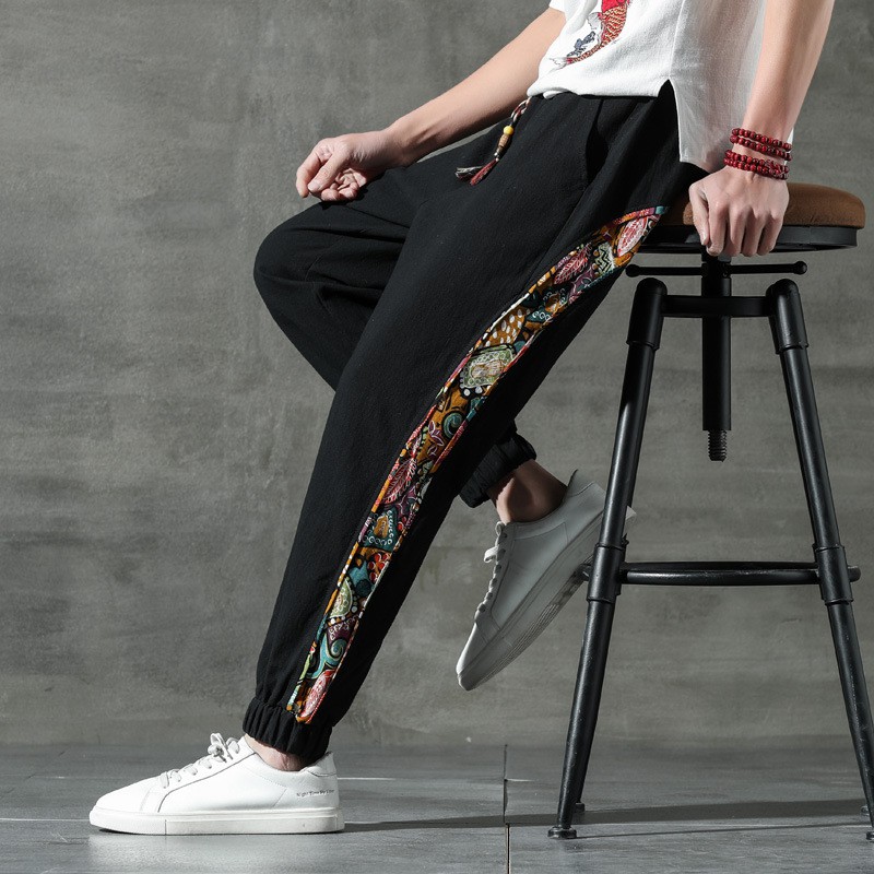Quần Jogger Nam Phối Họa Tiết Chất Liệu Thô Đũi