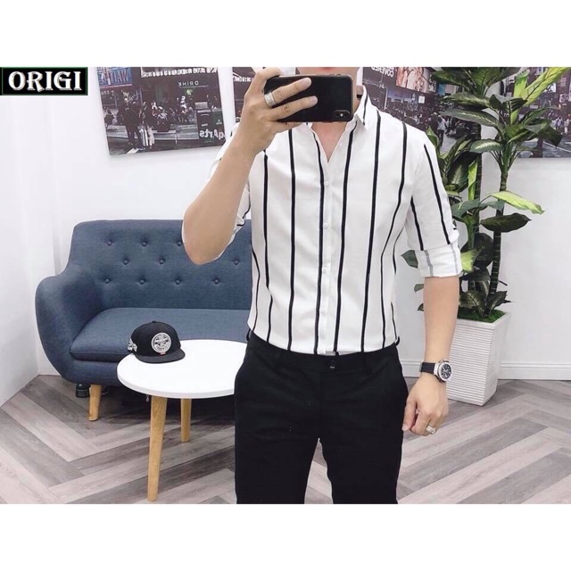 ÁO SƠ MI LỤA NAM KẺ SỌC DỌC THANH LỊCH SOÁI CA HÀNG CHUẨN FORM | BigBuy360 - bigbuy360.vn