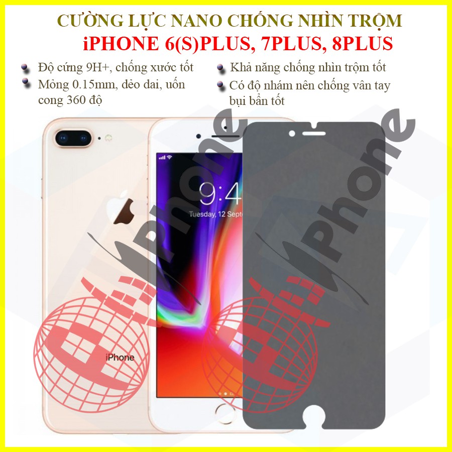 [Mã ELFLASH5 giảm 20K đơn 50K] Dán chống nhìn trộm iPhone 6(s) Plus, 7 Plus, 8 Plus - Dán Cường lực dẻo nano