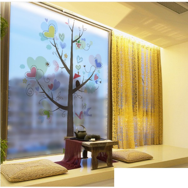 Decal dán kính cao cấp - Cây Lá Tình Yêu Sắc Màu ( 60x58cm )