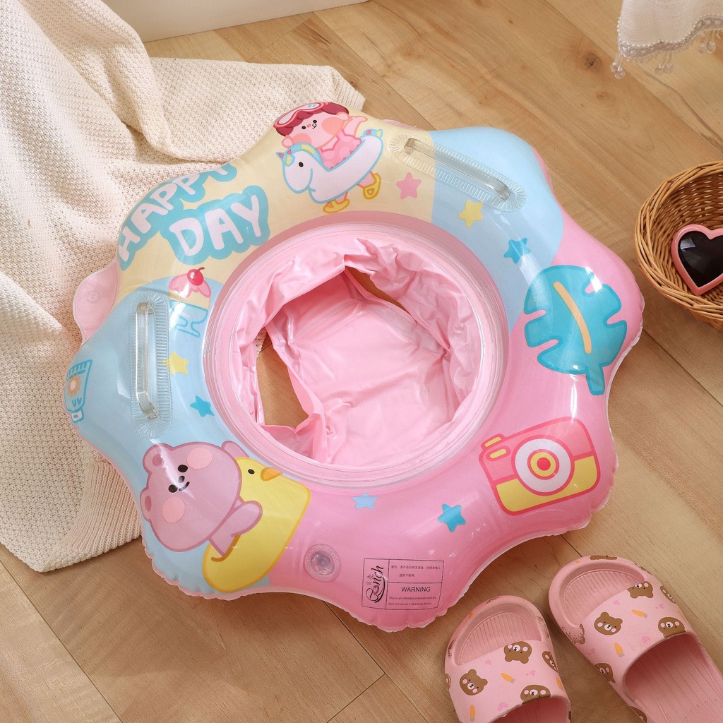 Phao bơi xỏ chân hình hoa Happy Day có tay cầm hai bên