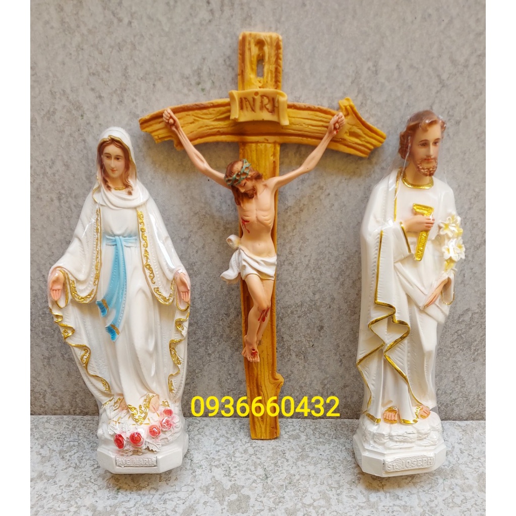 BỘ 3 TƯỢNG ĐỨC MẸ THÁNH GIUSE CAO 40CM, THÁNH GIÁ CHÚA CHỊU NẠN CAO 50CM TƯỢNG CÔNG GIÁO COMPOSITE
