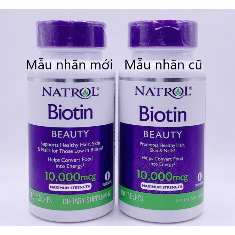 Viên uống (100v) hỗ trợ mọc tóc, móng khỏe cho người từ 12 tuổi trở lên Natrol Biotin Maximum Strength 10000mcg, USA