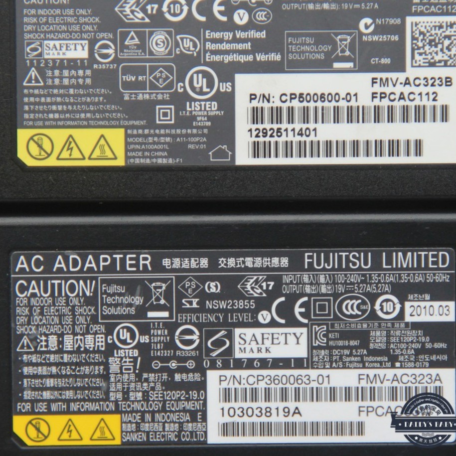 CHÍNH HÃNG  QUA SỬ DỤNG. BỘ SẠC NGUỒN ĐIỆN KÈM DÂY ADAPTER 19V 5.27A 5,27A FUJITSU 4.22A